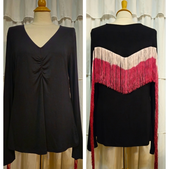 Idyllwind Free Fly Black Fringe Sleeve Top with Ombre Fringe - Picture 2 of 9